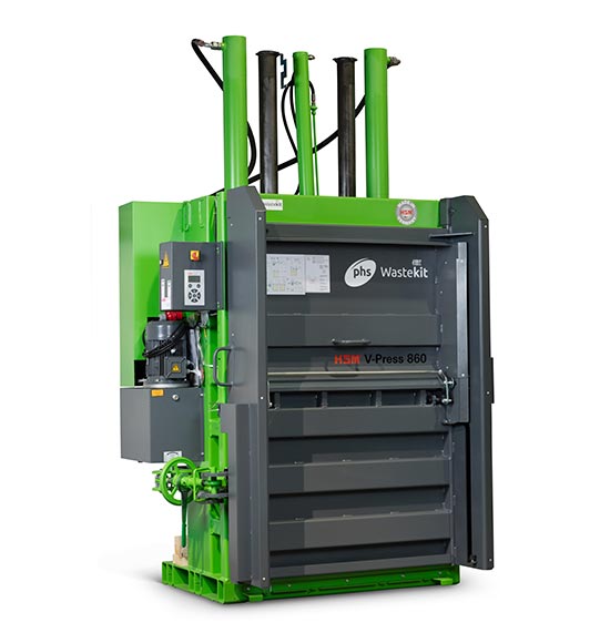 phs wastekit v press 860 vertical cardboard baler